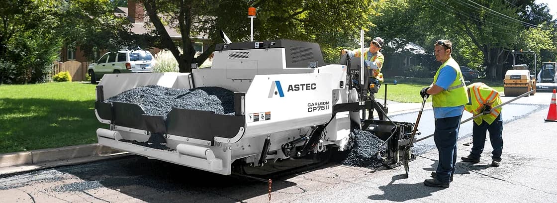 Carlson CP75 II Commercial Class Asphalt Paver jobsite working view OEM photo